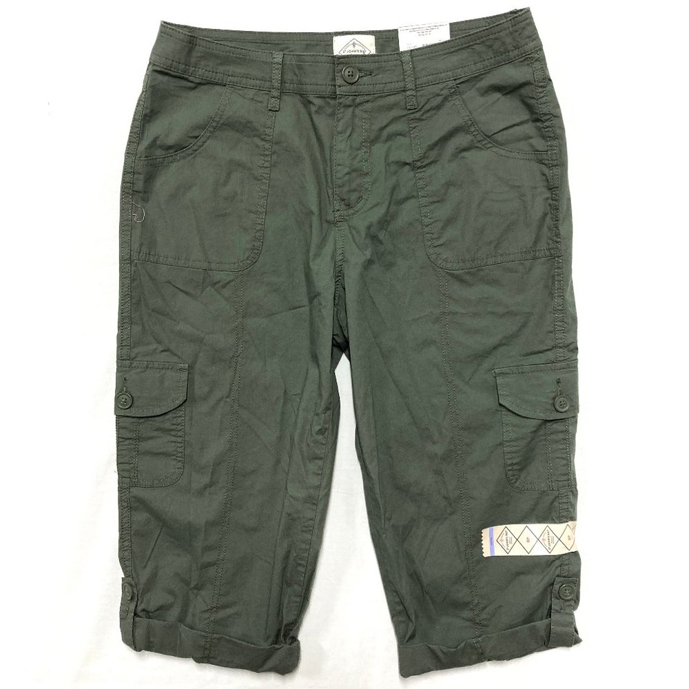 Women's St. John's Bay Capri Pants 8P Cropped Olive Green Cargo